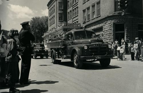 1955 Fire School parade in front of Franklin Hotel