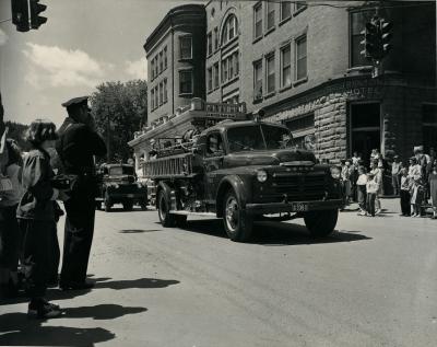 1955 Fire School parade in front of Franklin Hotel