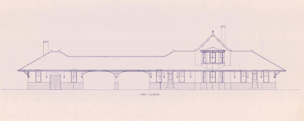 Blueprint elevation drawing (circa 1941) of Chicago and North Western railway passenger station